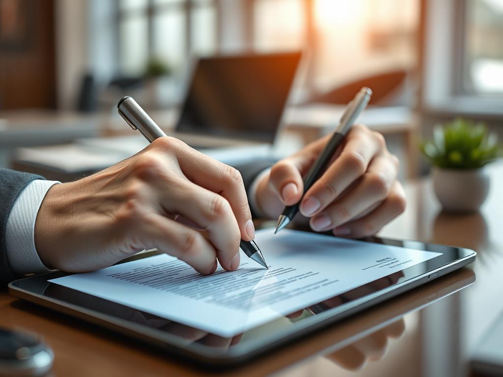 A close up shot of a digital signature process on