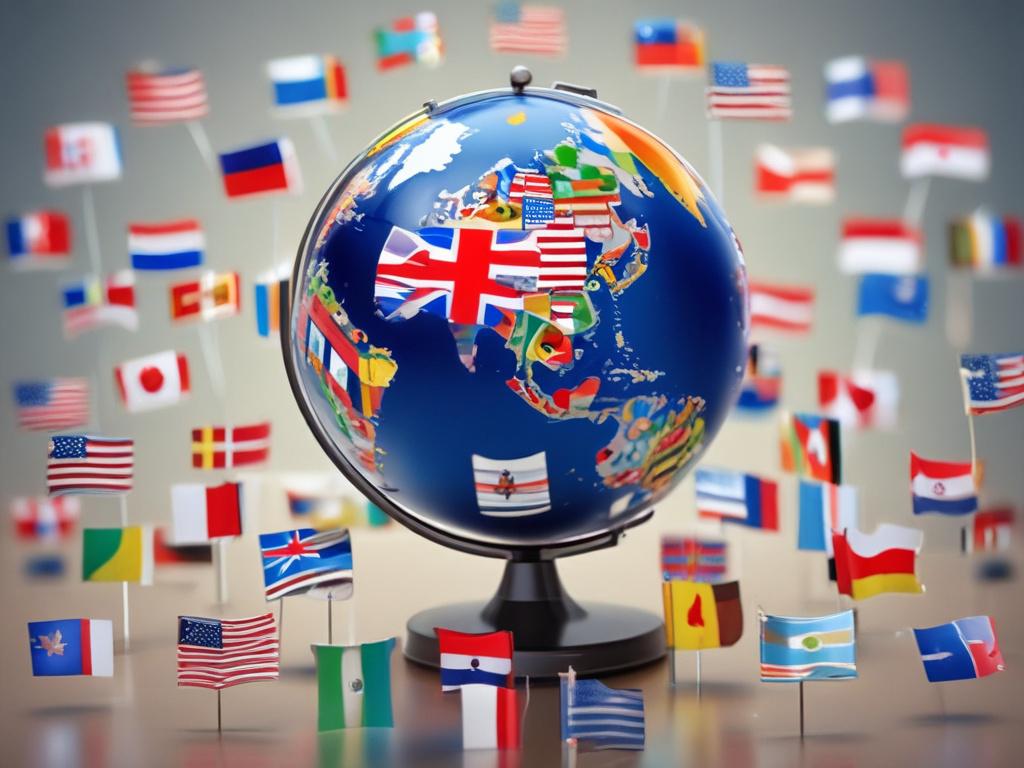 A close-up shot of a globe with various pins and flags marking different countries, symbolizing global job and study opportunities. The background should be softly blurred to emphasize the globe, with a warm light illuminating from one side, creating a vibrant and inviting atmosphere. The color scheme should incorporate shades of teal, matching the rgb(29, 198, 181) primary color.