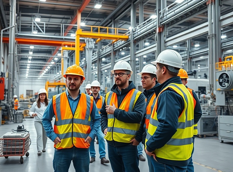 Sitio de construcción industrial con medidas de seguridad
