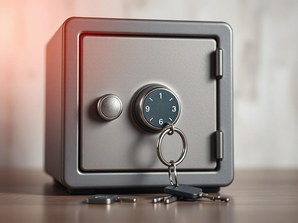 A close-up shot of a locked safe, symbolizing confidentiality, with keys nearby, set against a soft-focus background that evokes a sense of security and trust.