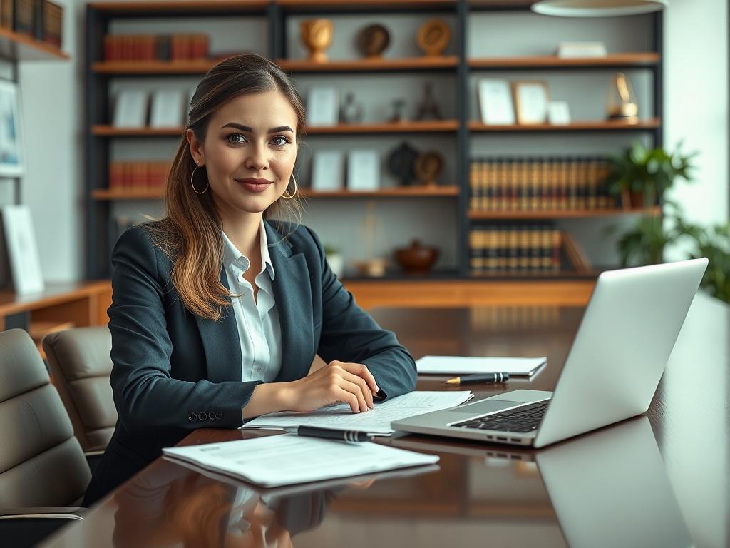 A close up shot of a confident, professional woman in