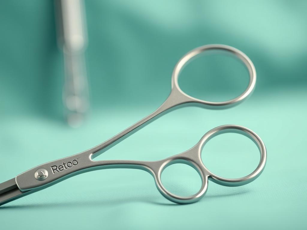A close up shot of precision surgical scissors made of