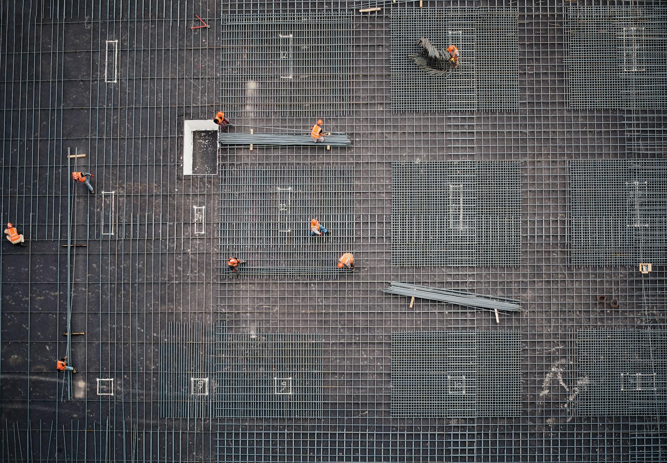 A photo of a construction site taken from a higher building.