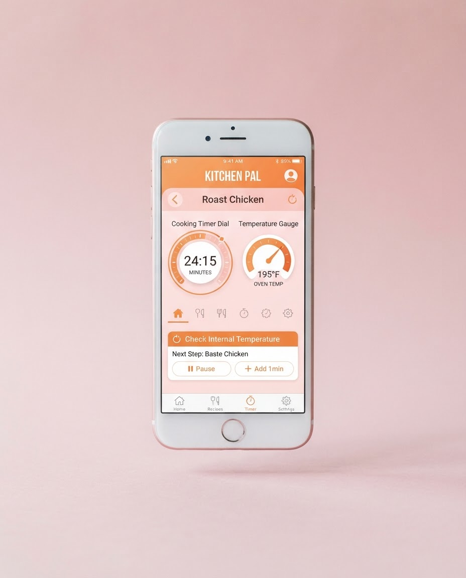 KitchenPulse smart cooking timer app interface on a smartphone