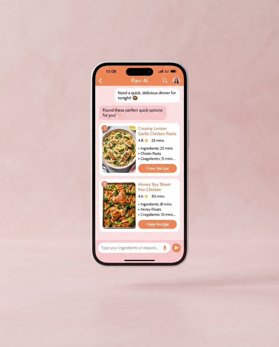 ChefSense AI recipe search app interface on a smartphone
