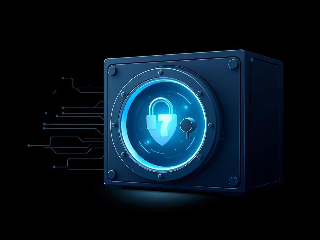 A high resolution image depicting a secure digital vault representing
