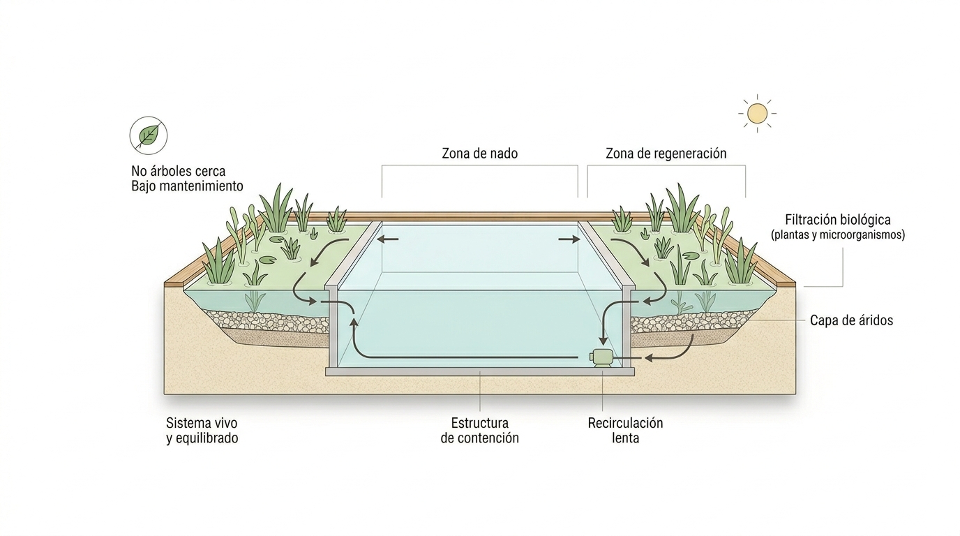 Diagrama del proceso de filtración ecológica de la piscina