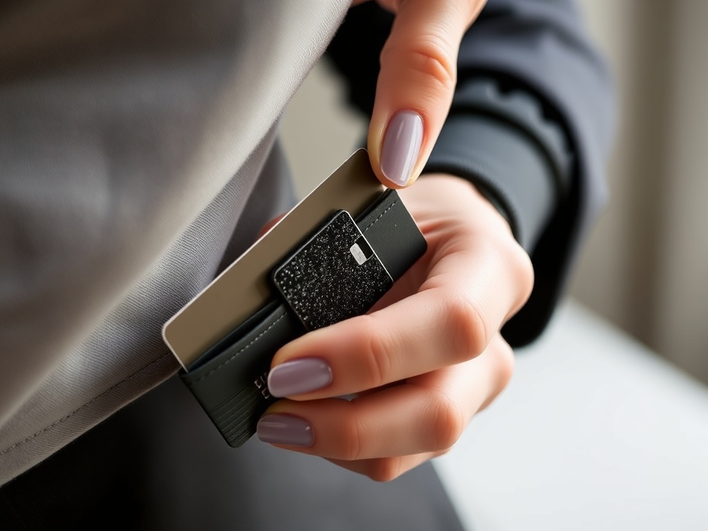 SnatchTab with black glitter on wallet cards