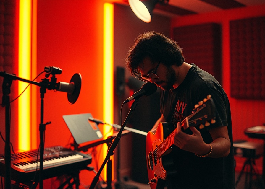 Artist recording session in studio