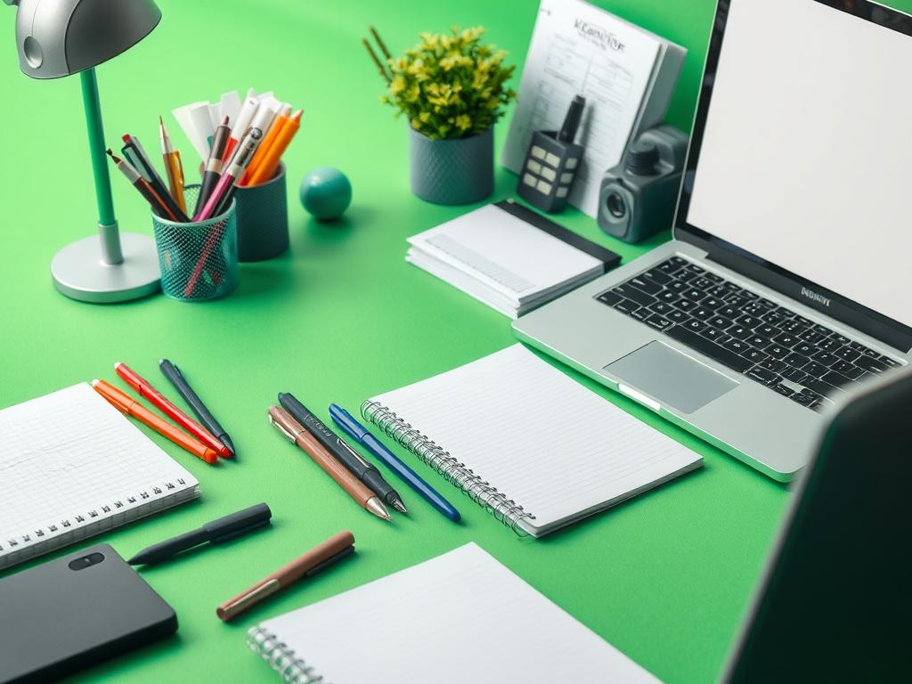 A hyper realistic, close up shot of a neatly organized