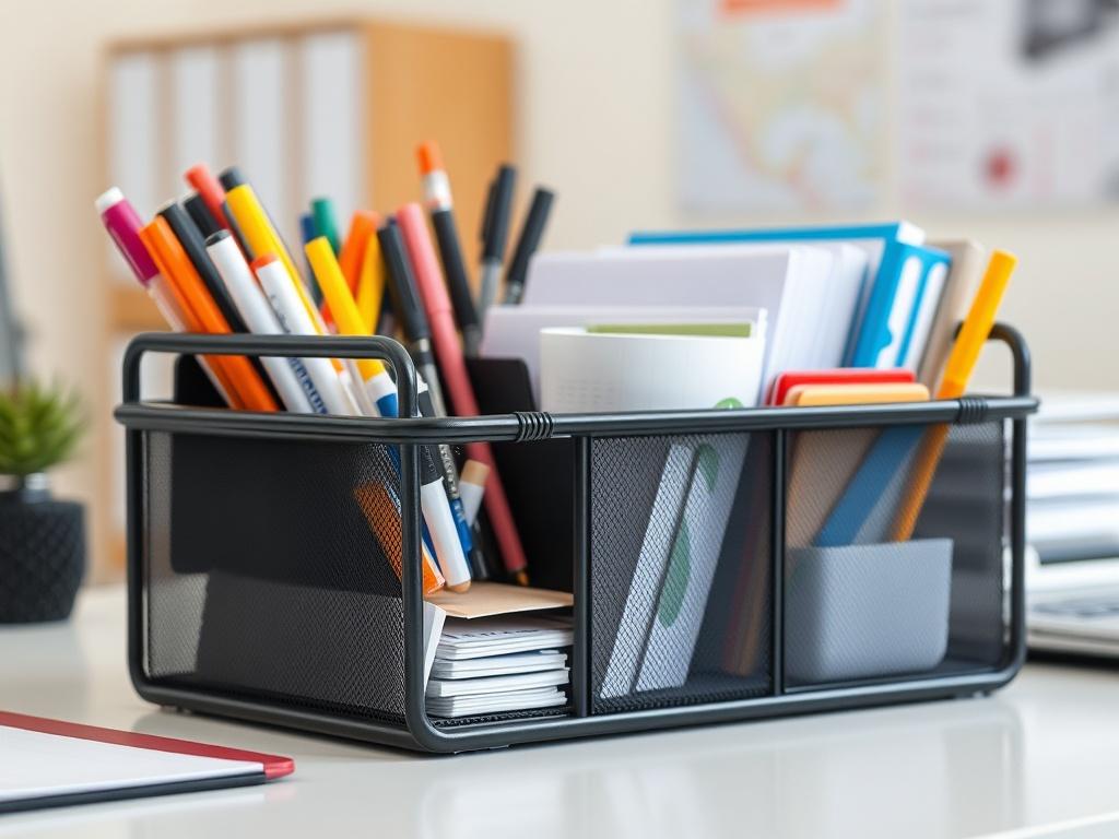 A hyper realistic close up of a durable office organizer