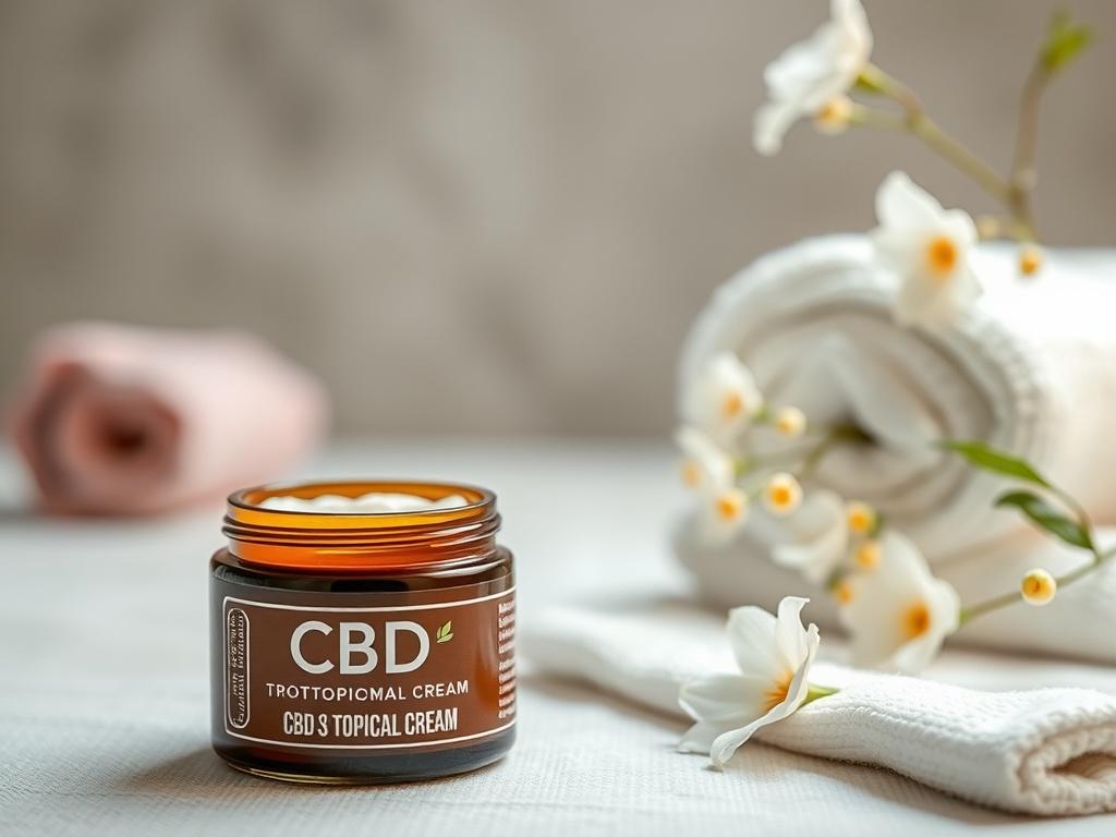 A jar of CBD topical cream placed beside a serene