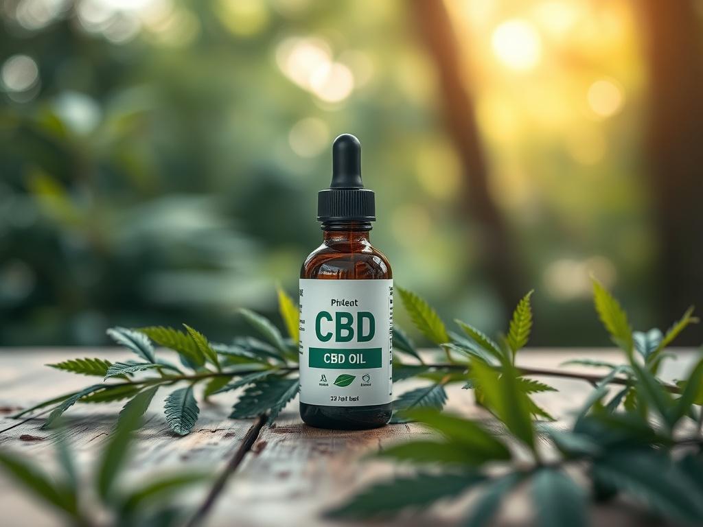 A high quality bottle of CBD oil placed on a