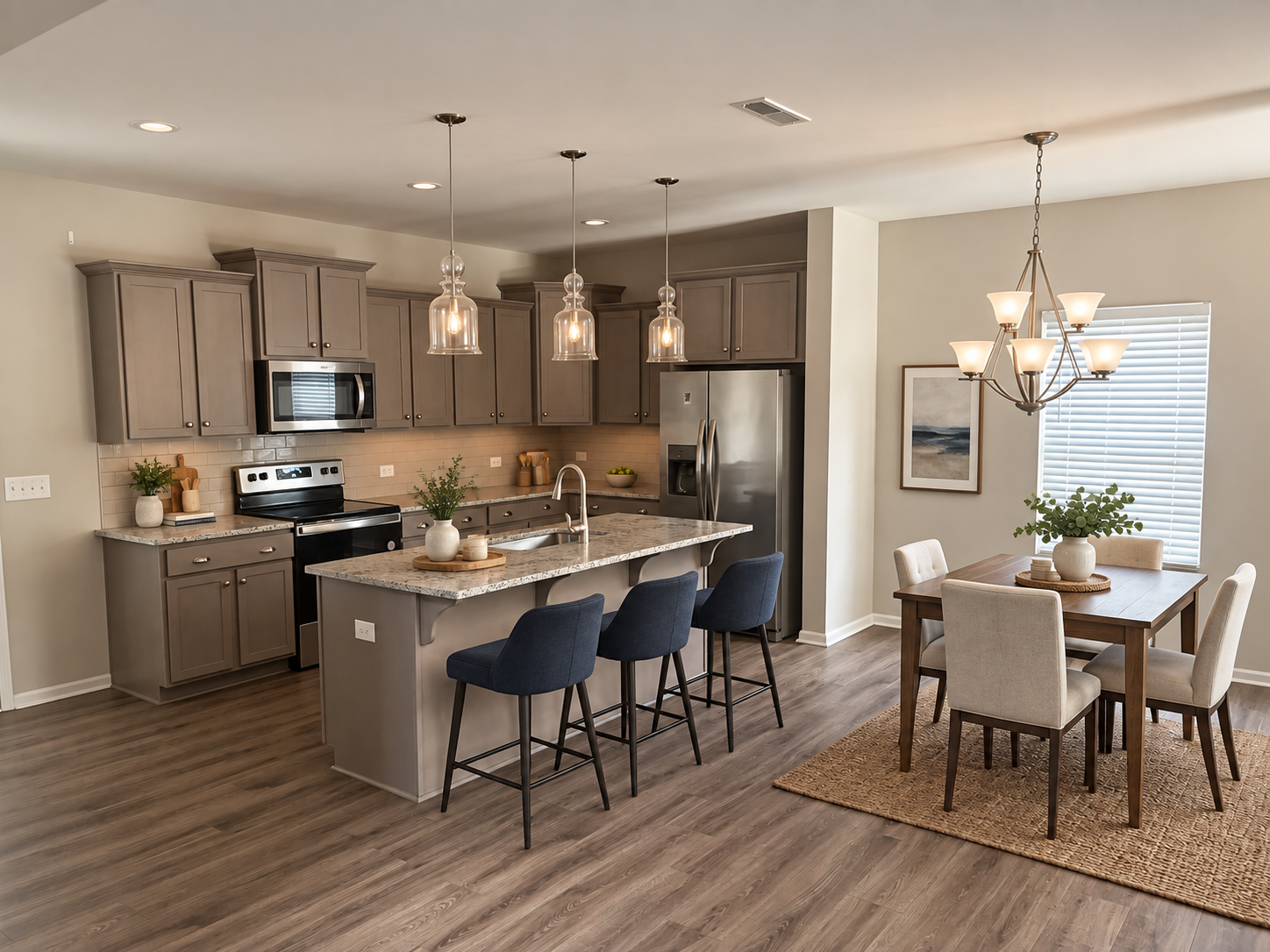 Shared kitchen and dining space available to all residents