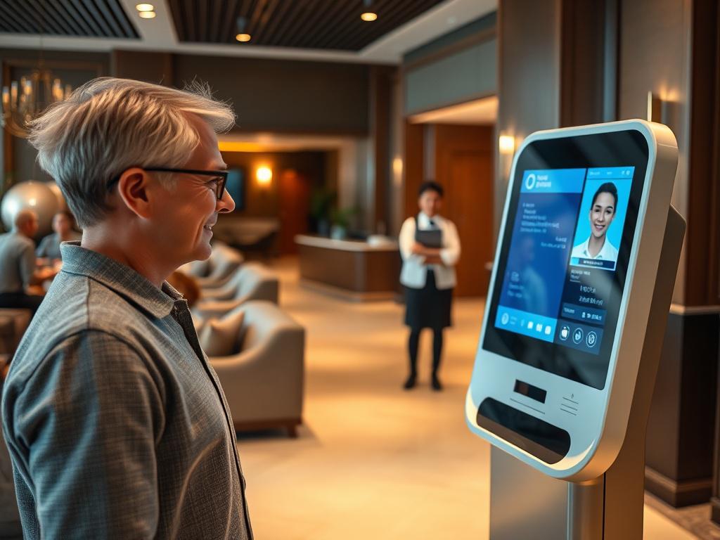 A close up of a modern hotel lobby with a