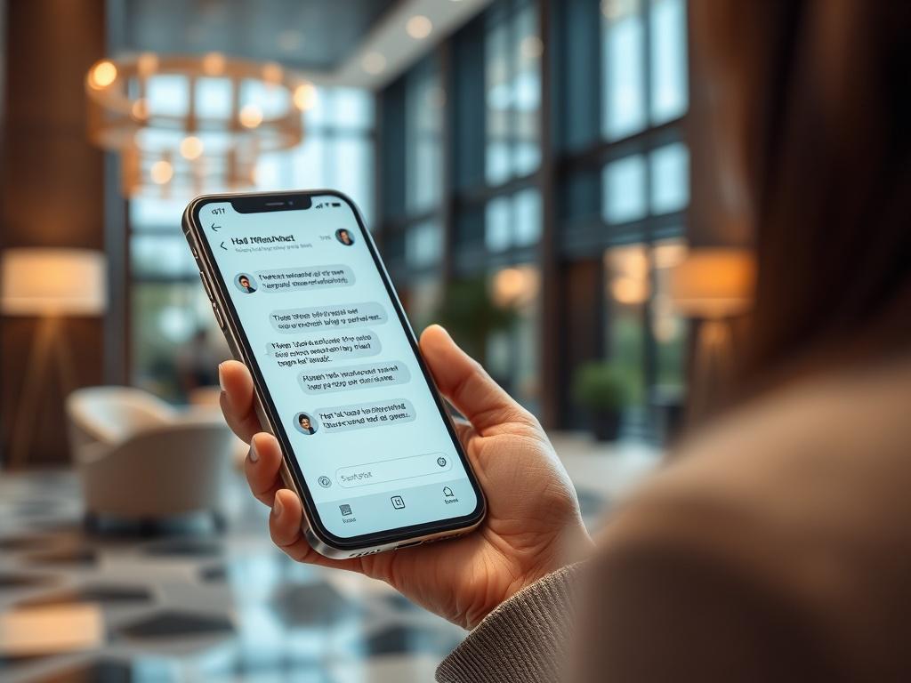 A close up of a smartphone displaying a chatbot conversation