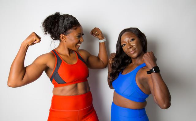Black women wearing April Laugh Fitness Bra and shorts.