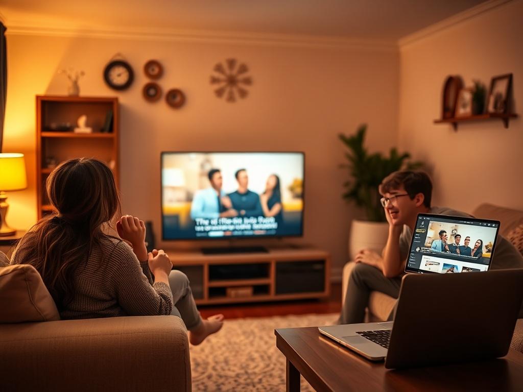 A serene living room scene with a family gathered around