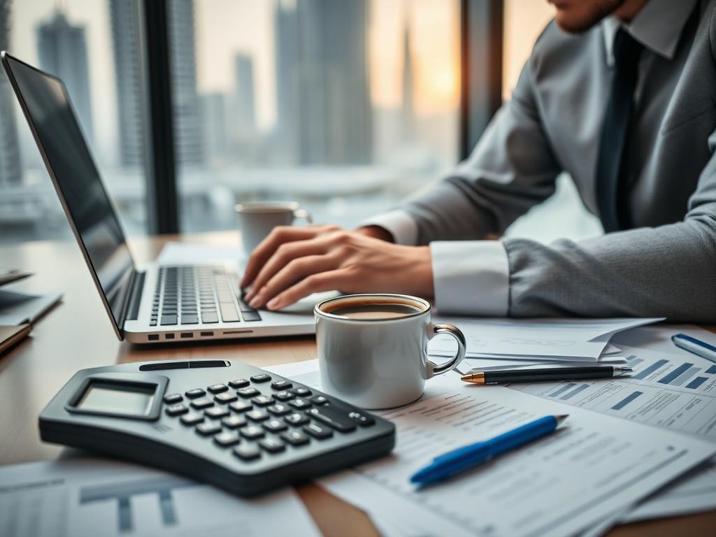 A close up shot of an accountant working on a