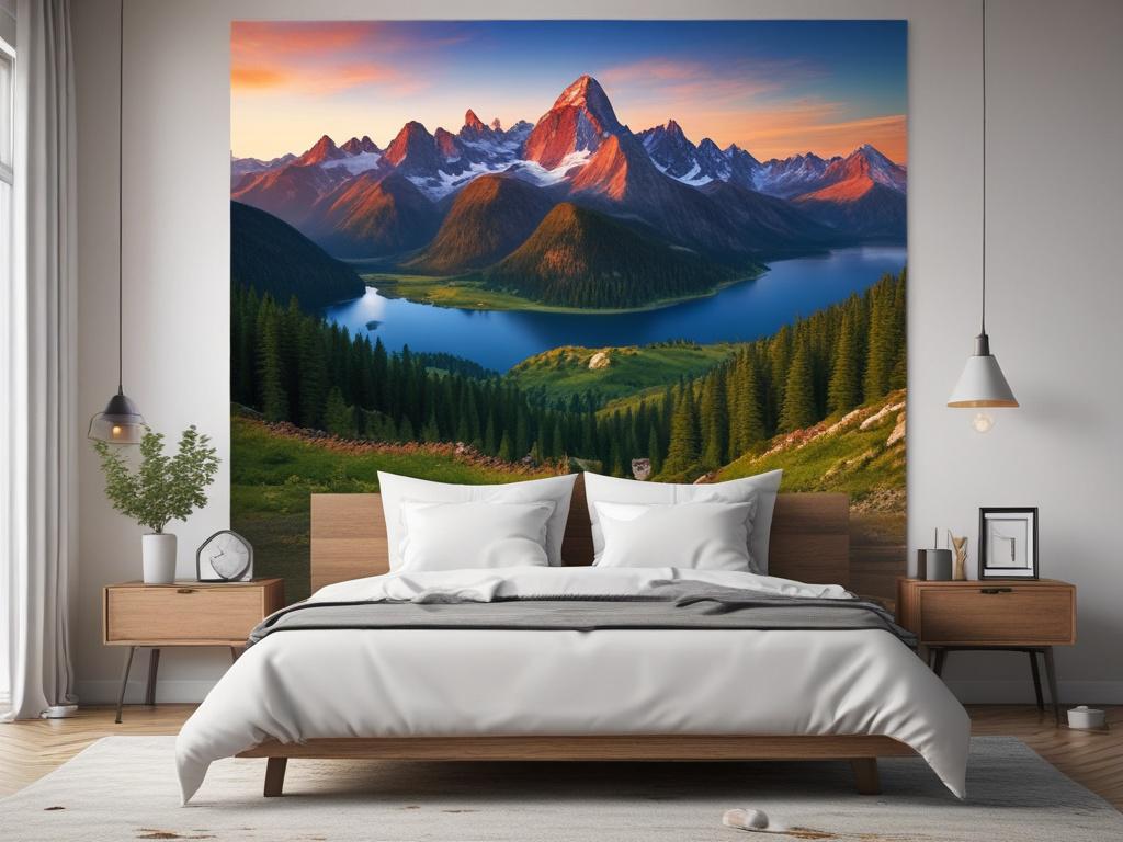 A breathtaking landscape of a serene mountain range at sunrise,
