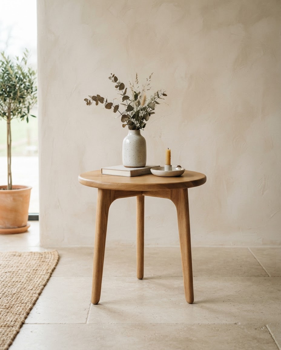 Small sculptural solid oak side table