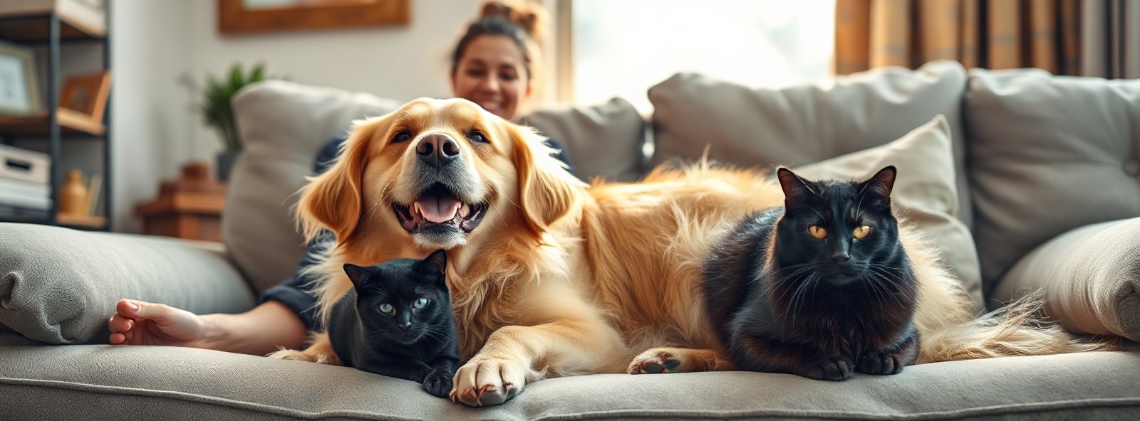 Happy pets relaxing at home