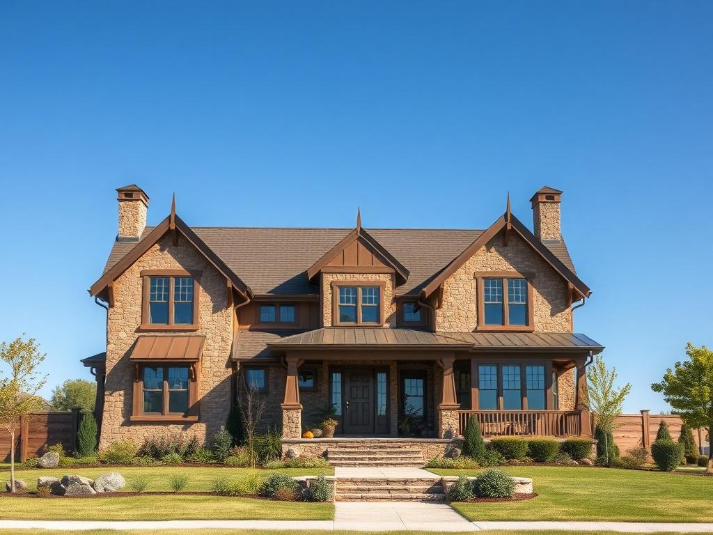 A beautiful custom built house showcasing unique architectural features, set