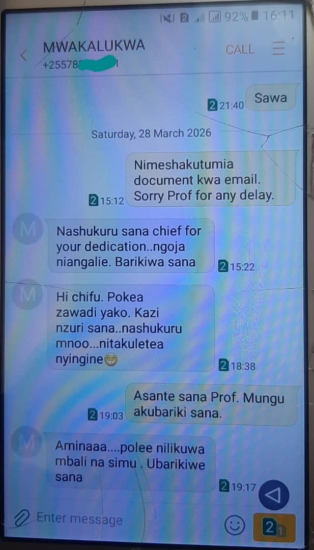 Prof. Mwakalukwa testimonial on WhatsApp