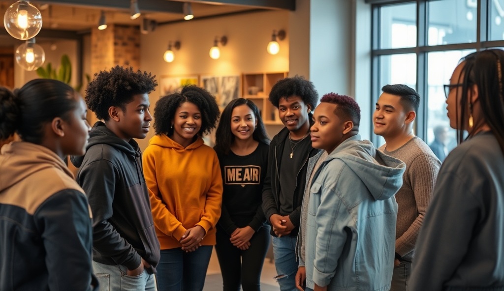 Group mentorship showing diverse youth together