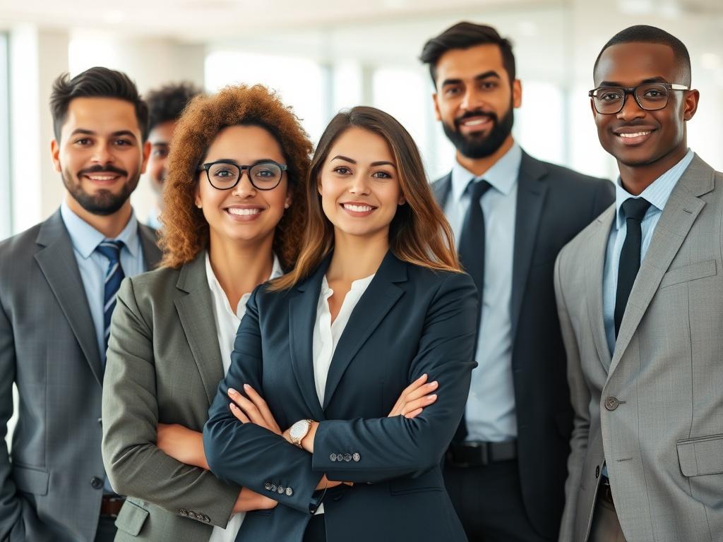 A close up of a diverse group of professionals in