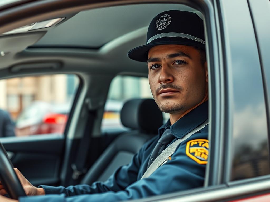 Show a close up of a professional driver in uniform