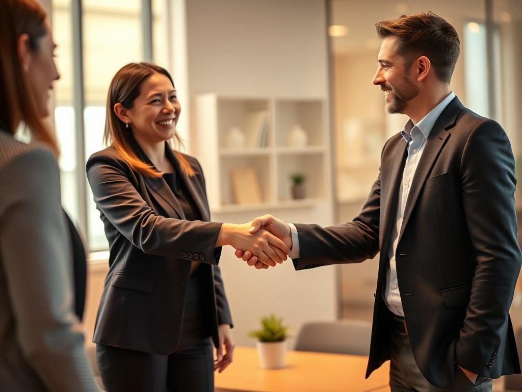 A professional setting where a hiring manager extends a job