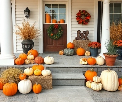 Side porch graduated pumpkin display