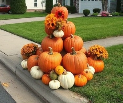 Curb appeal pumpkin display