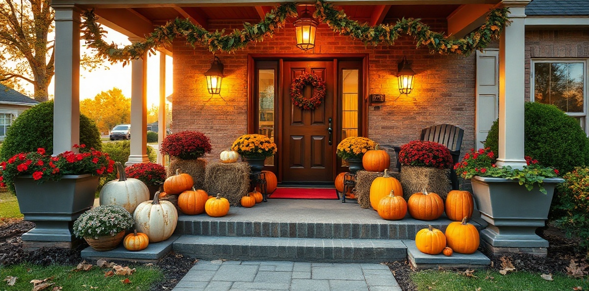 Beautiful pumpkin display on a porch