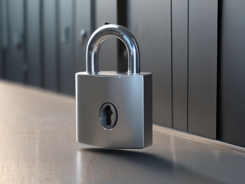 A close-up shot of a secure padlock on a digital backdrop, representing data protection. The padlock should be detailed and realistic, showcasing its metallic texture, with soft focus on the background featuring a blurred digital circuit pattern. The color tone should harmonize with rgb(50, 170, 39).