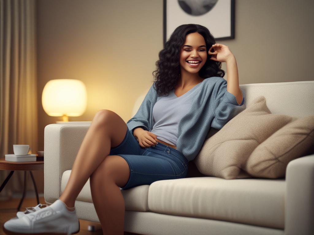 A cozy, softly lit living room setting with a beautiful