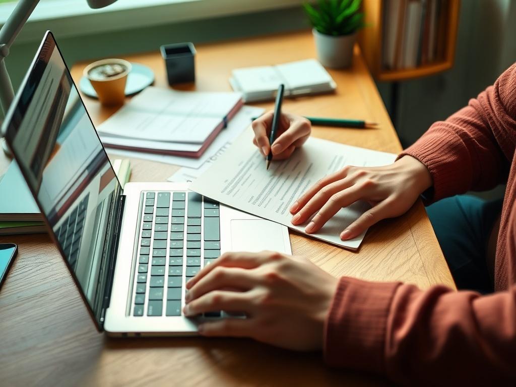 A close up shot of a technical writer drafting user
