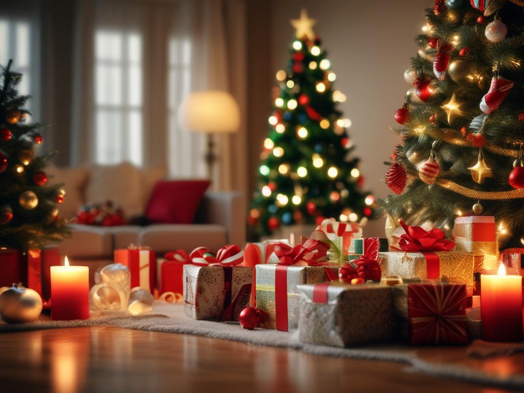 Create a highly realistic high-resolution photo that embodies the theme of "Holiday Decorating Safety Tips to Keep in Mind During the Festive Season." The composition should focus on a single subject: a professional holiday decorator carefully securing a string of vibrant holiday lights around a beautifully decorated evergreen tree. 

The decorator should be dressed in warm work attire, showcasing a sense of professionalism and safety, including gloves and a safety harness. Position them in the center of th