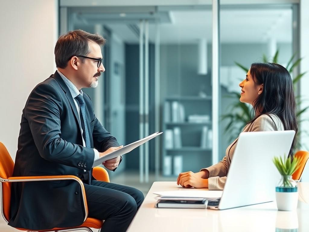 A clean and modern consulting session in an office, with