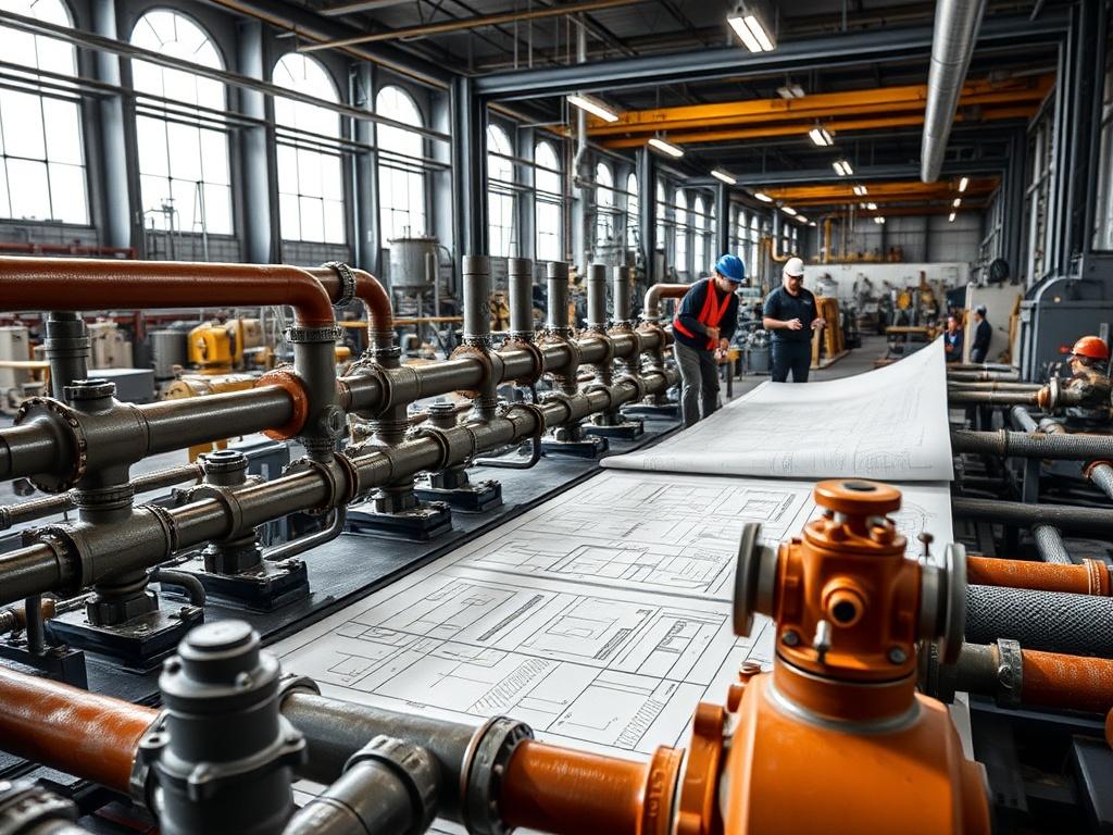 A realistic high resolution showing a detailed layout of industrial