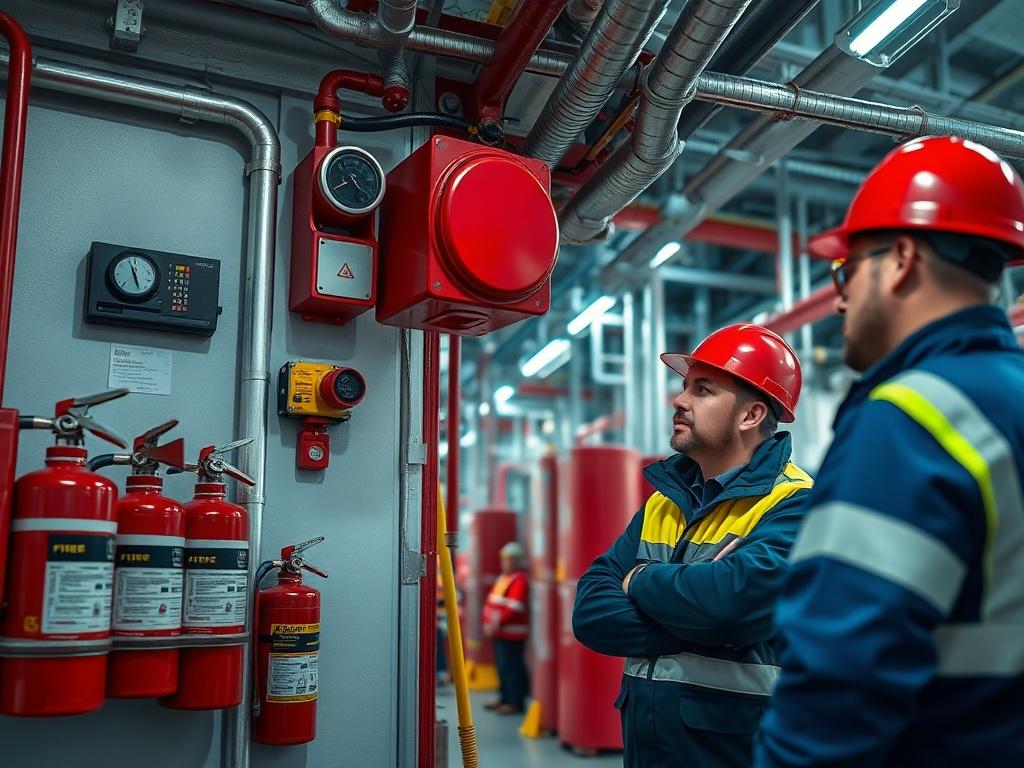 A realistic high resolution of a fire safety system installation