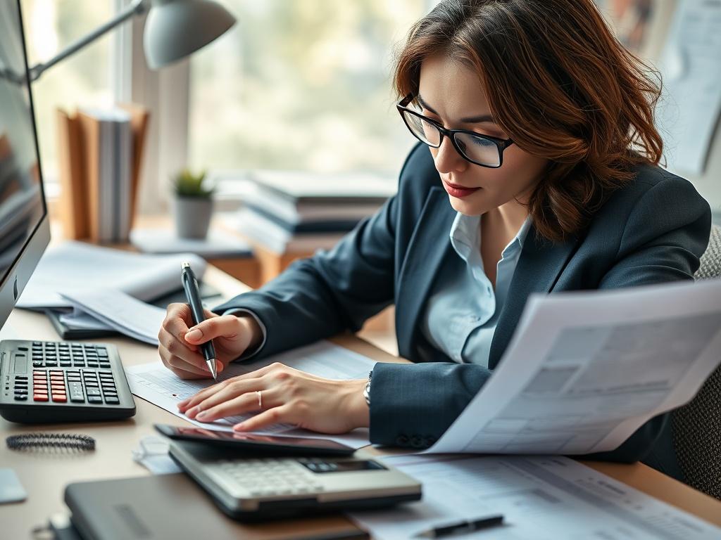 A close up shot of an accountant working diligently on
