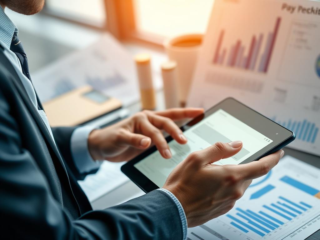 A close up shot of a business professional interacting with