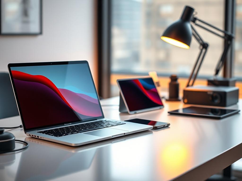 A realistic high resolution of a modern workspace featuring the