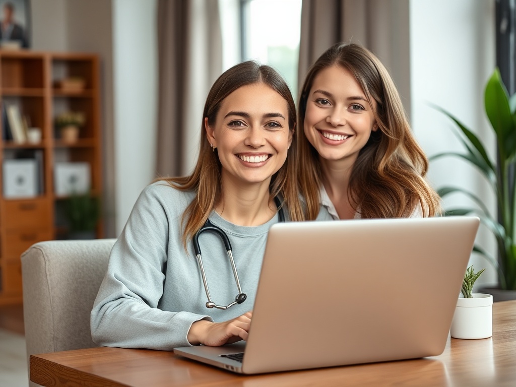 Woman having a virtual telehealth consultation from home