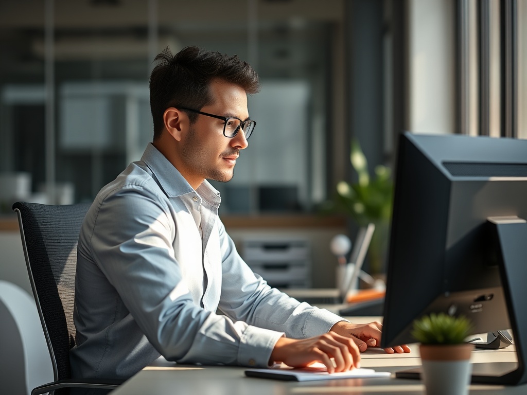 Professional focused on work at desk showing concentration and clarity
