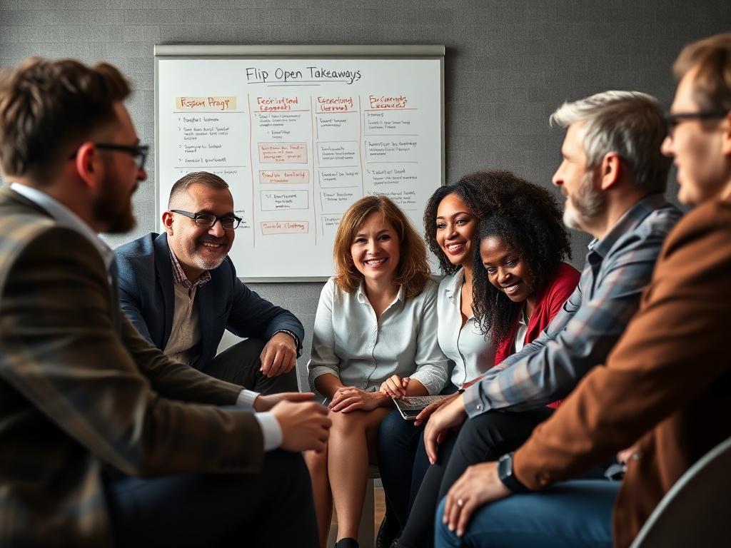 A close up of a diverse group of professionals sitting
