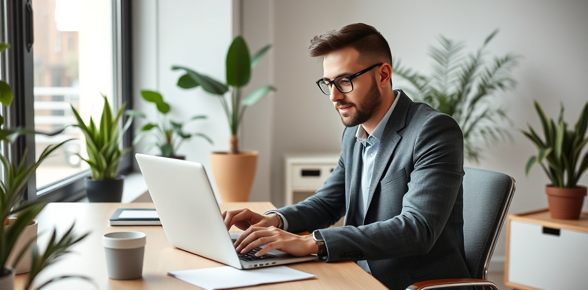Professional entrepreneur working on laptop