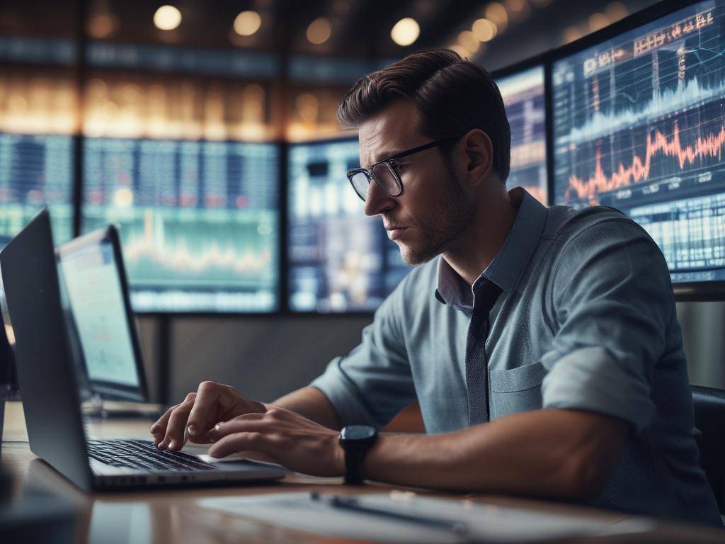 A close up shot of a person analyzing stock market